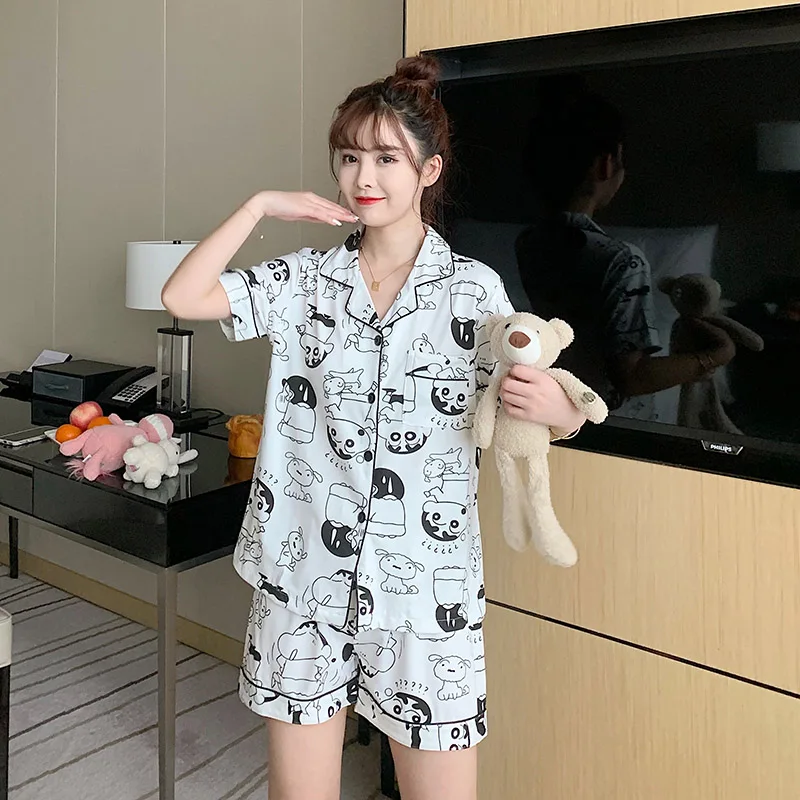 

Conjunto de pijama con dibujos animados para mujer, ropa de dormir con pantalones cortos, bonita, para el hogar, Verano Crayon S