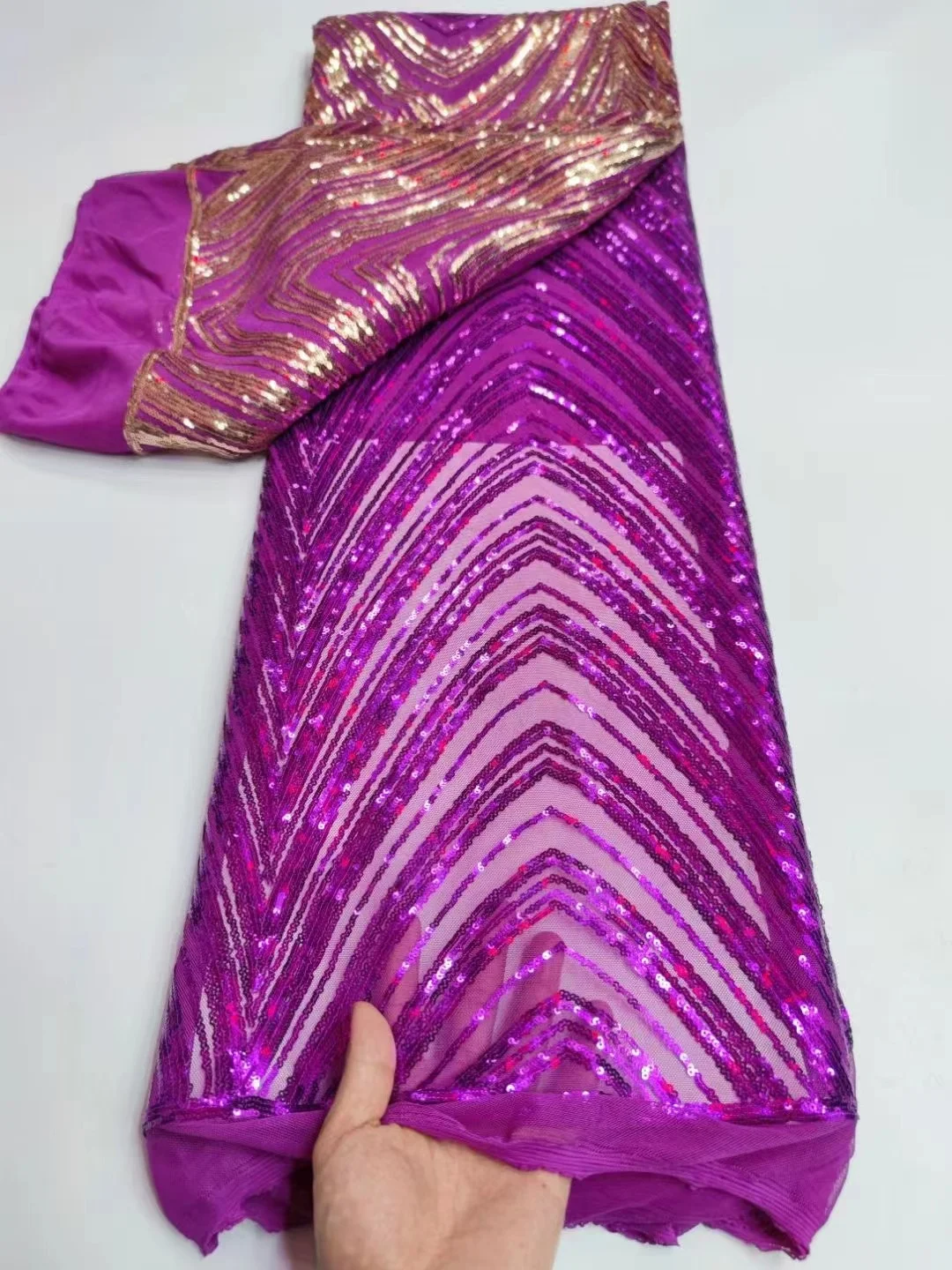 

African High Quality Lace Fabric 2022 Purple French Net Sequins Fabric Sewing Embroidered Lace in Tulle Nigeria Fabric 5 Yards