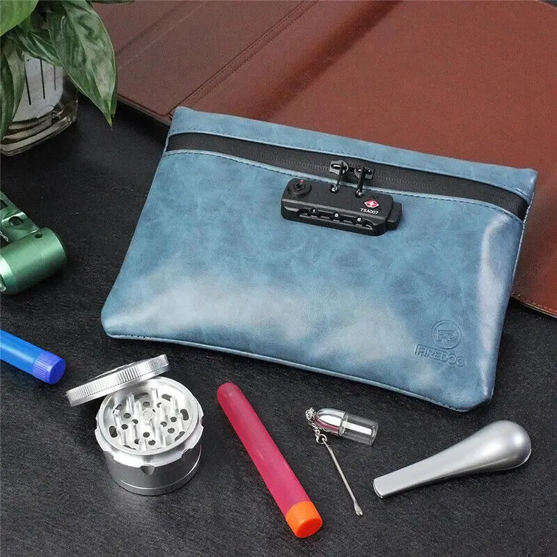 

Leather Tobacco Pouch Smoking Smell Proof Bag With Combination Lock For Herb Odor Proof Stash Container Case Storage Waterproof