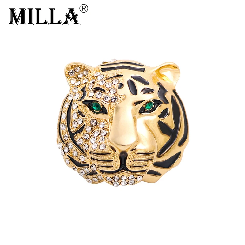 

Vintage Tiger Brooches for Men Rhinestone Alloy Animal Enamel Pin Male Suit Brooch Party Office Banquet Fashion Corsage Jewelry