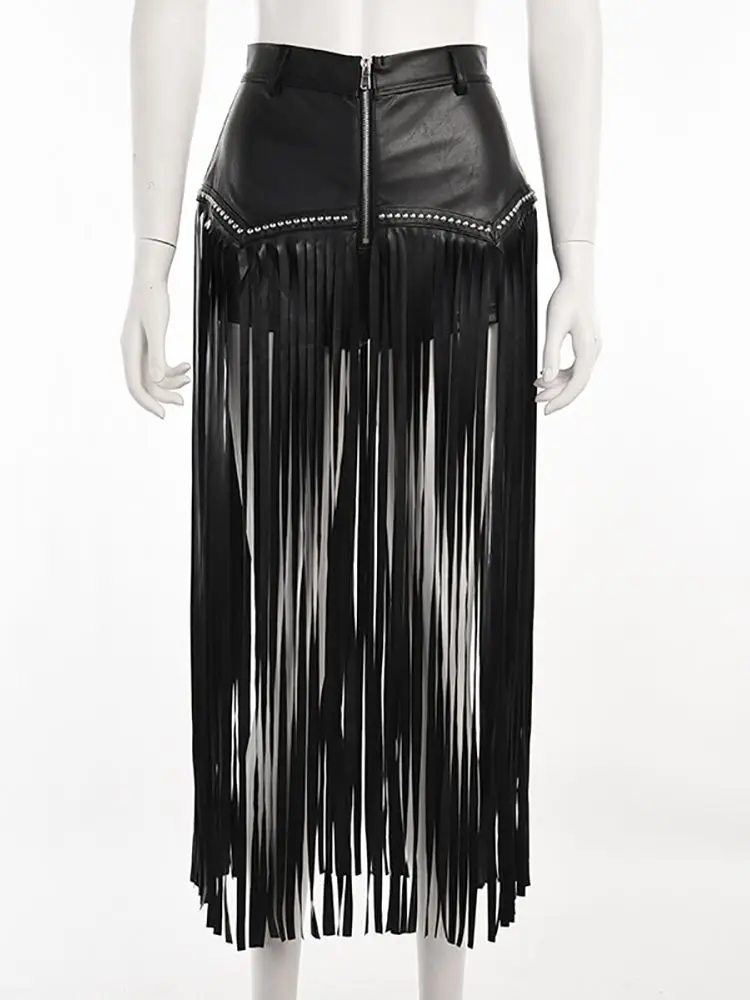 Womens High Waist Shorts Faux Leather Fringe Tassels Skirt Rivets Zipper Clubwear Party Punk Rock Culottes