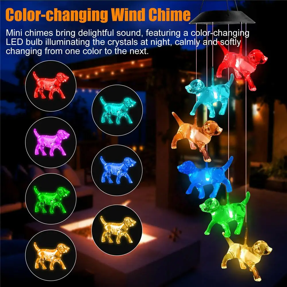 

Crystal Dog Solar Wind Chime Ip65 Waterproof Light Sensor Outdoor Led Color Changing Outdoor Lawn Garden Home Decoration