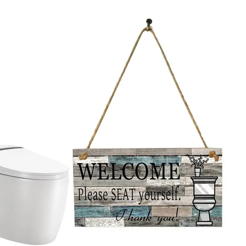 

Bathroom Toilet Signs Board Wooden Please Seat Yourself Welcome Hanging Wall Art Sign Home Restroom Decor Farmhouse