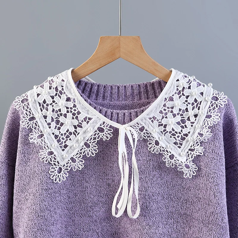 

Cute Gilrs Dress Sweater Floral Beads Fake Collars Shawl for Women Embroidery Shirt Female Detachable Collar Neckwear Faux Col