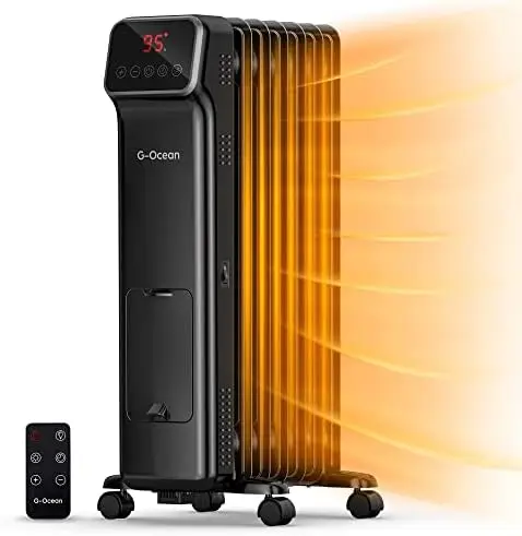

Filled Radiator Heater, 1500W Quiet Full Room Radiant Heater with Digital Thermostat, 24 Hrs Timer & Remote, Overheat &