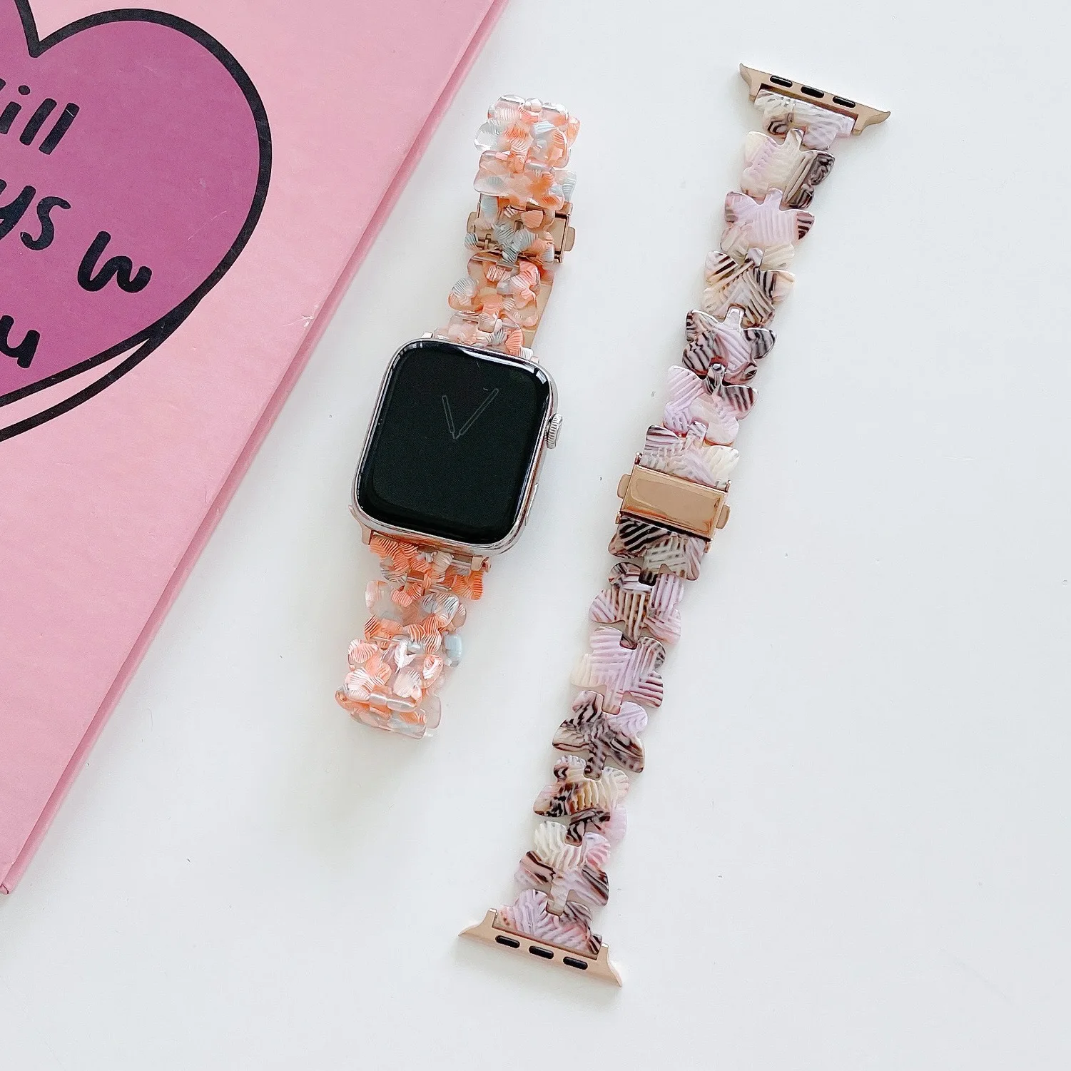 Luxury Womens Resin Strap For Apple Watch Series 6 5 38 40mm 44mm 42mm Girls Bracelet For iWatch SE 7 4 3 2 41mm 45mm Wristband