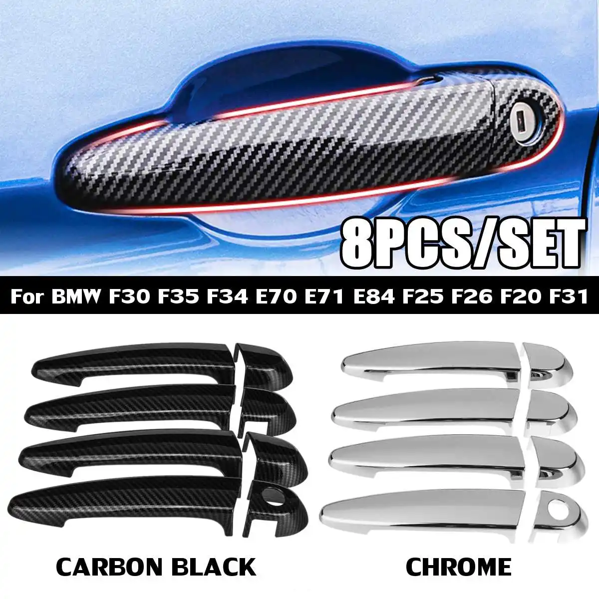 

8pcs Car Carbon Fiber Style Exterior Door Handle Cover Sticker Trim For BMW F30 F35 F34 E70 E71 E84 F25 F26 F20 F31 Car Styling