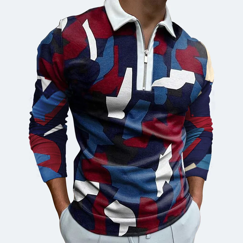 

Fashion Casual long sleeve POLO shirt Men's POLO shirt T-shirt lapel casual printed street T-shirt long sleeve top Men's S-3XL