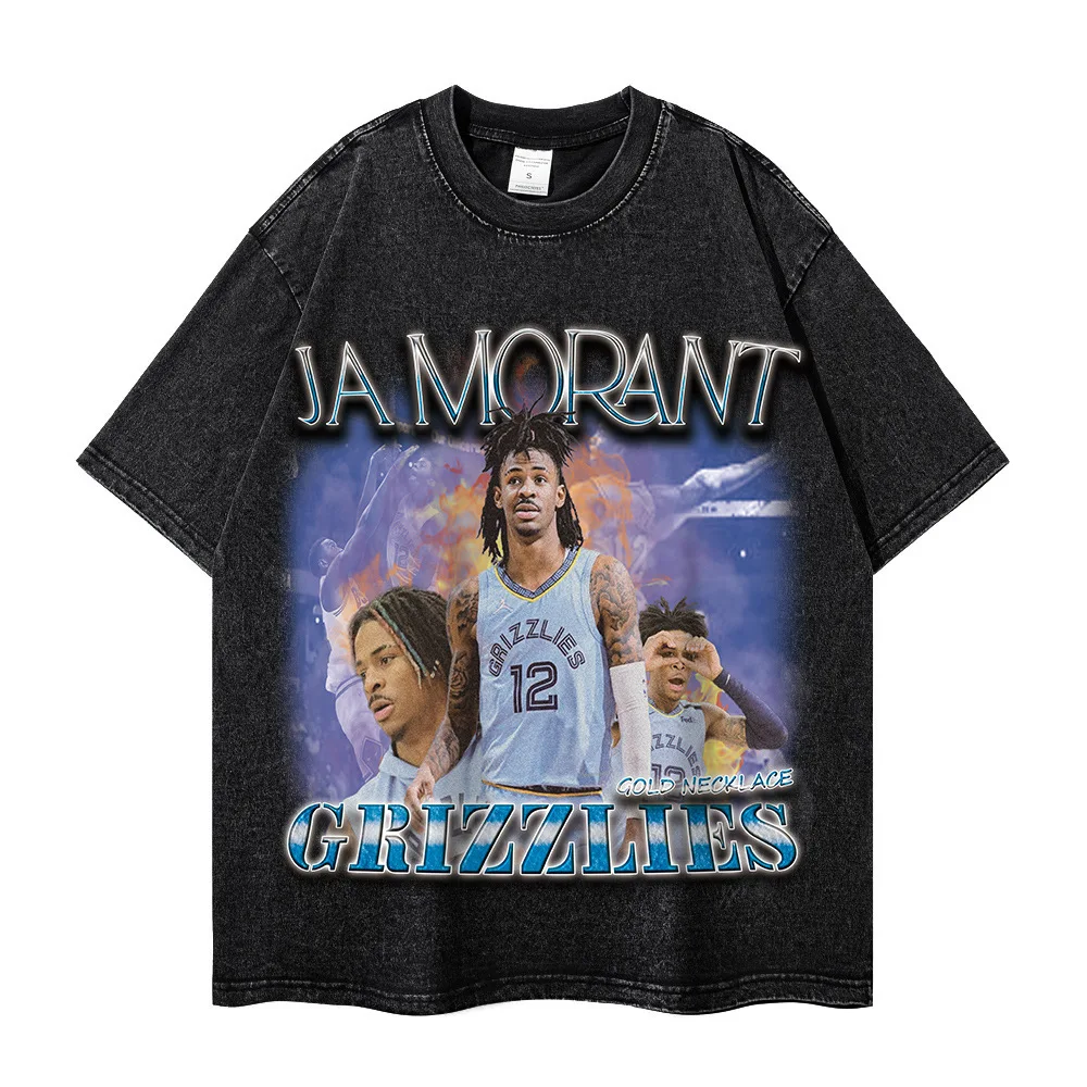 

Star Print With JAMORANT-Themed Fashion Hip Hop Retro Loose Short Sleeves