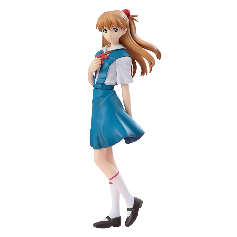 

Original 21CM Anime EVA Asuka Langley Soryu Figure Blue Suspender Skirt Uniform Standing Pose Toy Model Gift Dolls Decoration