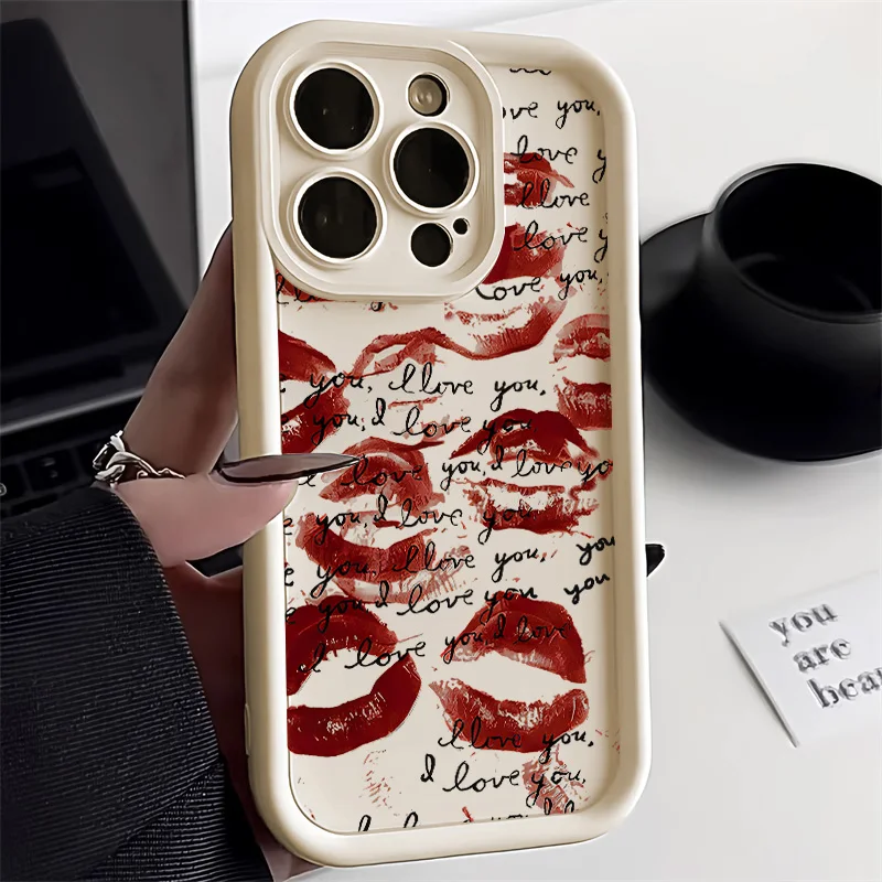 Фото Чехол для телефона с принтом черных и красных губ и поцелуев для iPhone 13, чехол для iPhone 16 Pro 11 12 14 15 17 Pro Max 16e XR XS, мягкий силиконовый чехол №3