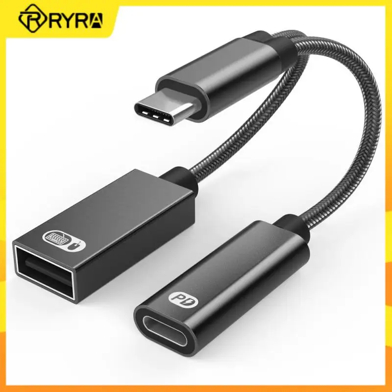 

RYRA 2 in 1 Type C OTG Cable USB to Type C Adapter Connector PD 60W Charging Port For Samsung Huawei Xiaomi Phone Laptop Tablet