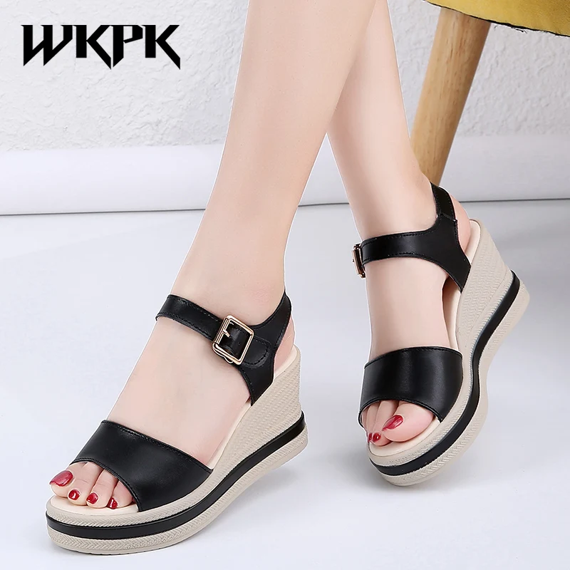 

Сандалии женские на танкетке, удобные кожаные босоножки, дышащая Повседневная модная обувь, лето