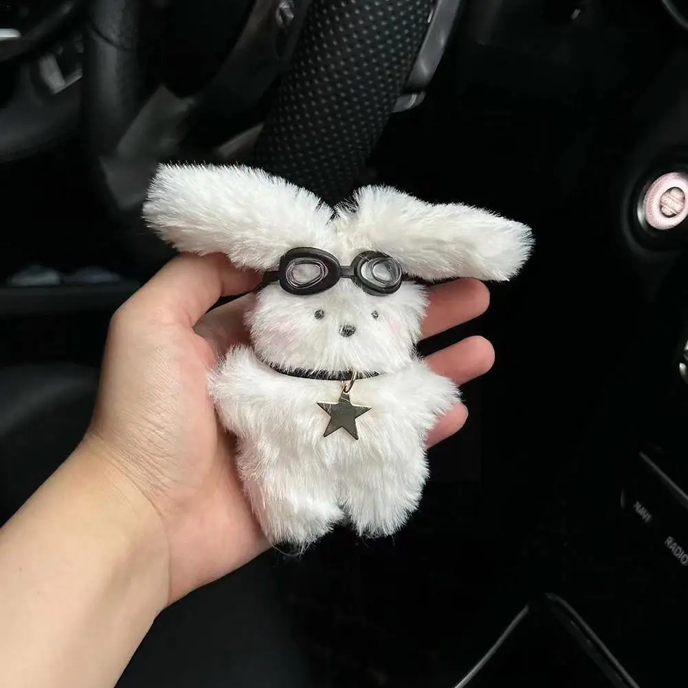 

8cm Plush Rabbit Pendant Soft Lovely White Bunny Wear Decor Plushies Backpack Glasses Stuffed Doll Ornament Bowknot Car Key S0C5