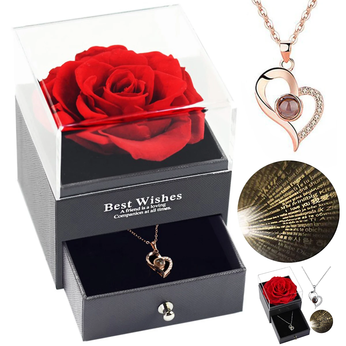 

Ожерелье-цепочка с подвеской в виде сердца с проекцией на языках