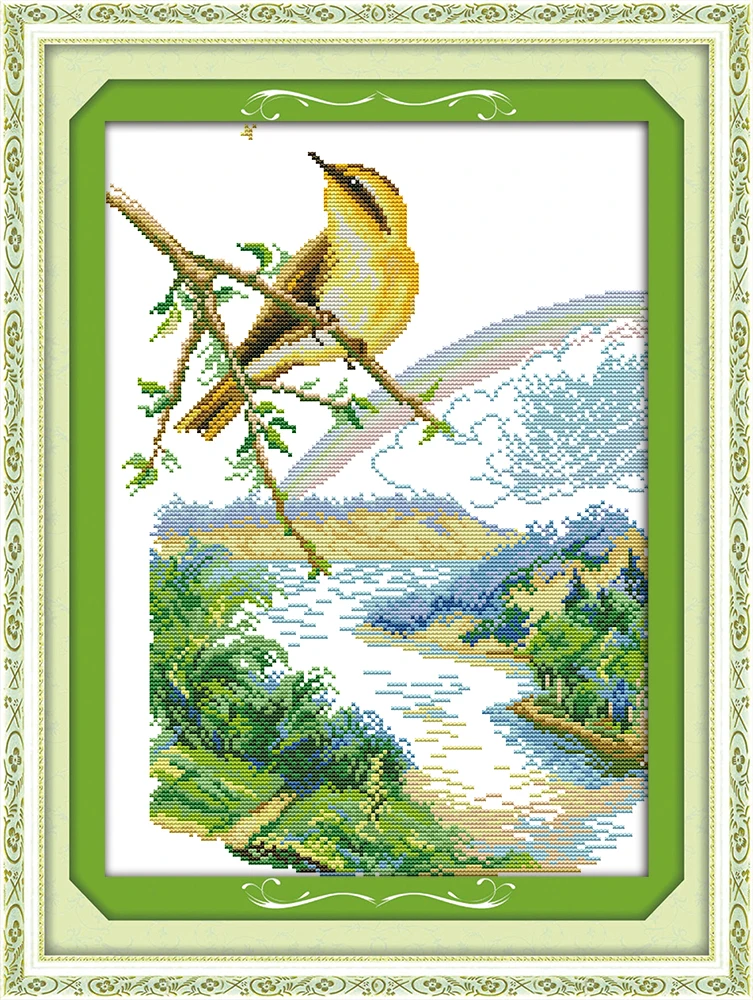 

The bird on branch cross stitch kit animal lovers aida 14ct 11ct count print canvas stitches embroidery DIY handmade needlework