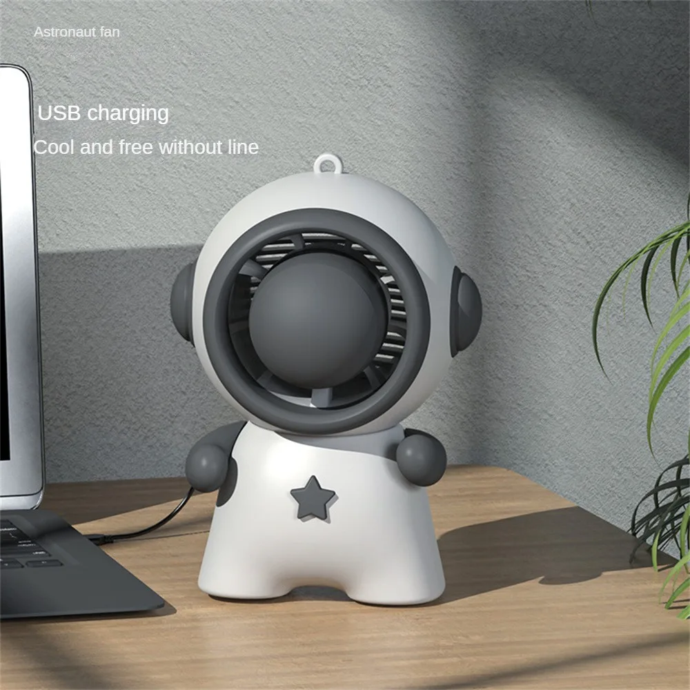 

Portable Air Cooler Creative Long-lasting Life Mute Charging Three Levels Wind Power For Office Desktop Spaceman Shaped Fan