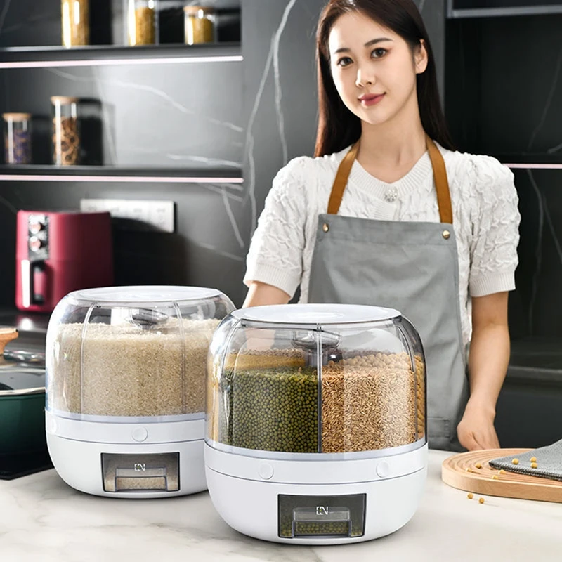 

Rotating Rice Bucket Household Compartment Cereal And Flour Storage Tank Insect And Moisture-Proof Sealed Storage Box