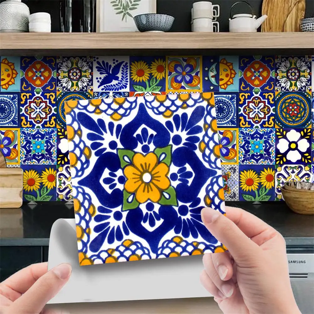 

New 24pcs Retro Mandala Pattern Crystal Tile Stickers Self-adhesive Diy Stair Kitchen Floor Bathroom Wall Decor Home Decoration