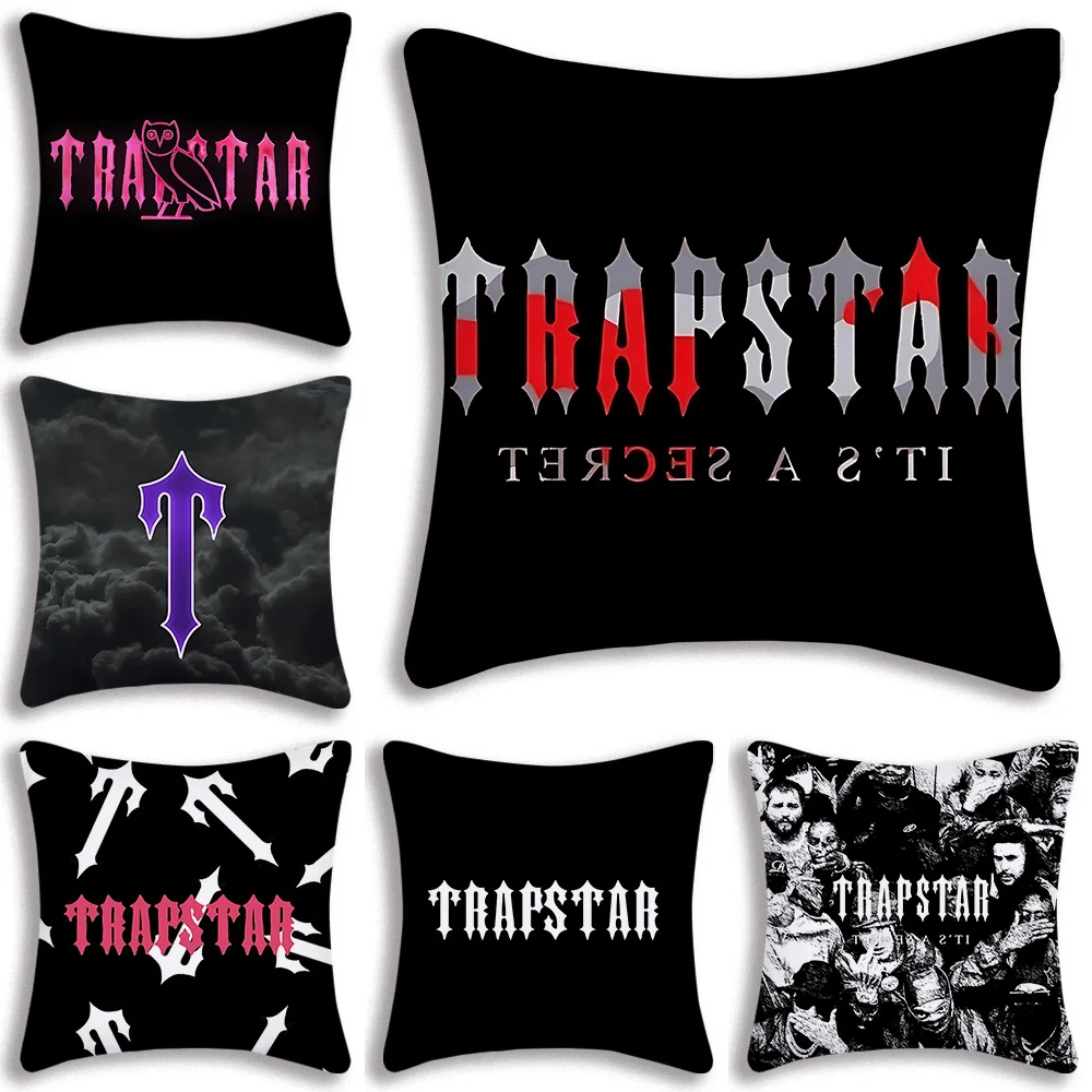 Pillow Covers Cartoon Fashion Letters T-Trapstars Sofa Decorative Home Double-sided Printing Short Plush Cute Cushion Cover