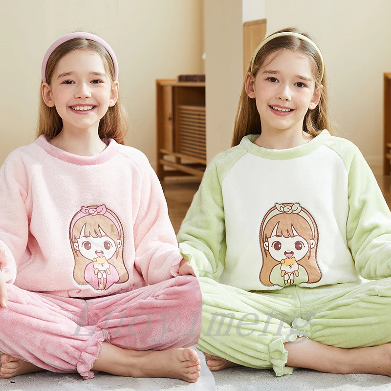 

Пижамный комплект для маленьких девочек, одежда для сна для больших мальчиков, зимняя фланелевая детская пижама с длинным рукавом, топ + штаны, 2 шт., детская Рождественская одежда