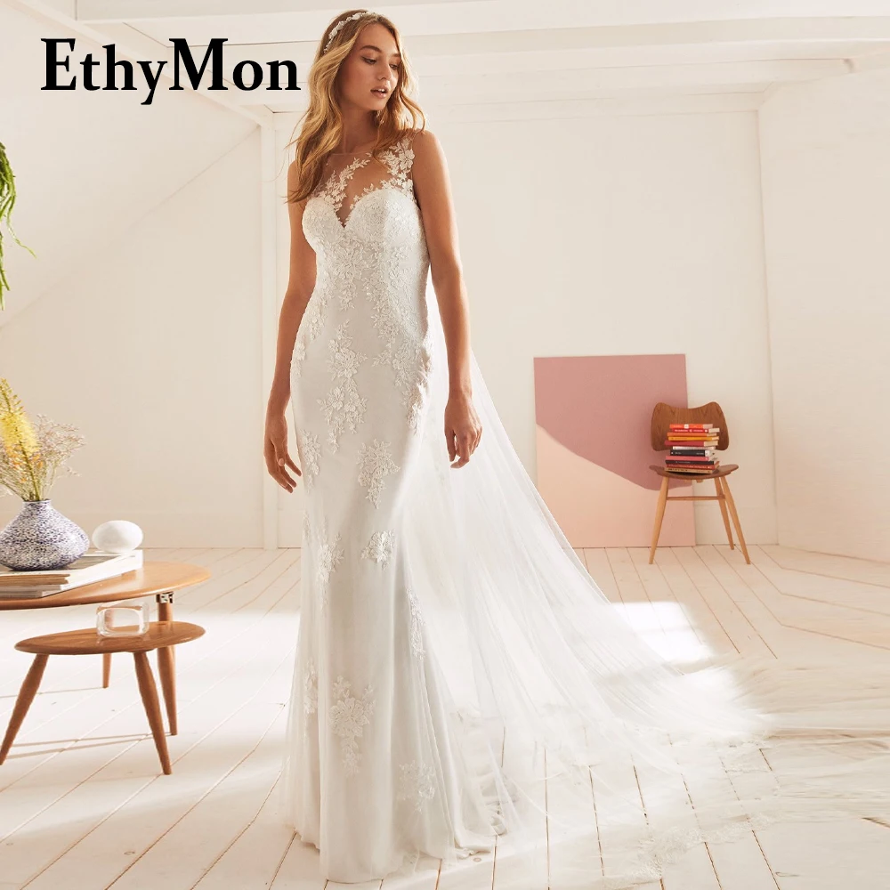 

Ethymon Sleeveless Trumpet Sexy Exquisite Wedding Dresses Backless For Bride Vestido De Casamento Personalised Scoop Appliques