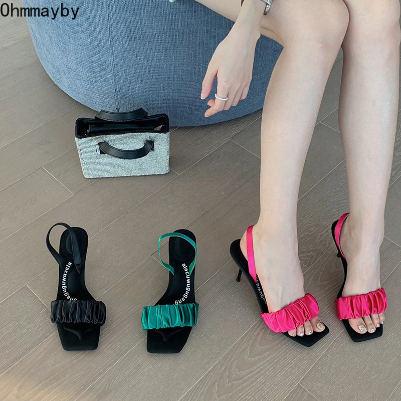 

2022 New Brand Women Heel Sandals Fashion Woman Thin Heel Shoes Ladies Elegant Pleated Open Toe Outdoor Sandalias feminina