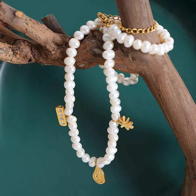 

Women Wedding Love Gift Necklace Vintage Style Simple Natural Freshwater Pearl Chain Necklaces For Fashion Glamour Jewelry