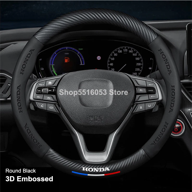 

Suitable For Honda Steering Wheel Cover 3D Embossed Carbon Fiber Leather Accord Civic CRV Pilot Insight Crider Odyssey HRV XRV