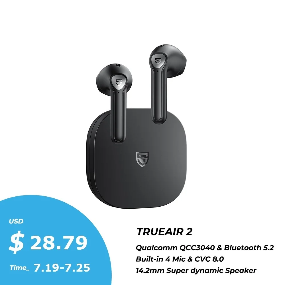 

SOUNDPEATS TrueAir2 Wireless Earbuds Bluetooth V5.2 Headset QCC3040 aptX 4 Mic CVC Noise Cancellation TWS+ Wireless Earphones