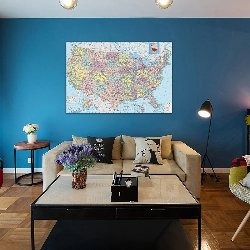 

Map of United States In Chinese 90*60cm Wall Art Poster Canvas Painting for Living Room Home Decoration Teaching Supplies