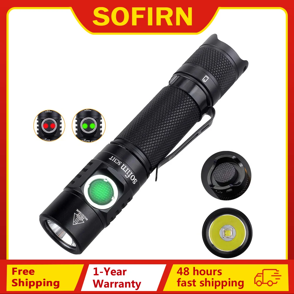 

Sofirn SC31T 2000LM Тактический фонарик USB C Перезаряжаемый светодиодный фонарик 18650 Фонарик с хвостовым переключателем
