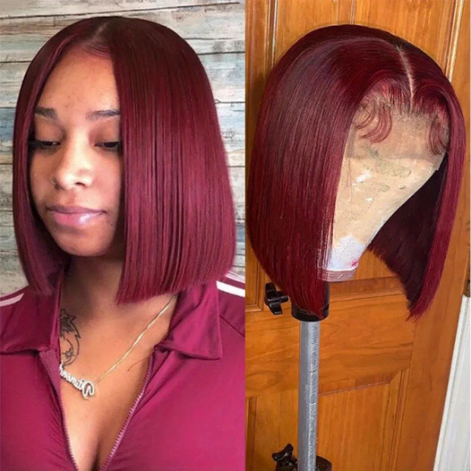 Боб Парик Шнурка Прямые Волосы 4x4x1 Прозрачная Сетка Бразильские Человеческие