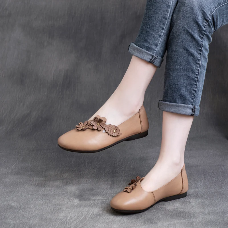 

Women Leather Flats Soft Bottom Shoes Women Spring Flower Handmade Women Genuine Leather Flats Slip On Soft Low Heels Shoes2022