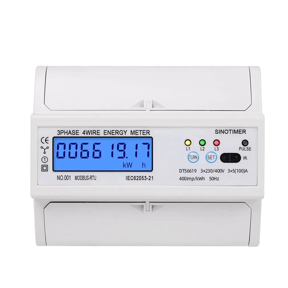 3 Phase 4 Wire RS485 Modbus 380V DIN Rail Energy Meter Digital Backlight Power Factor Monitors With Voltage Current Display