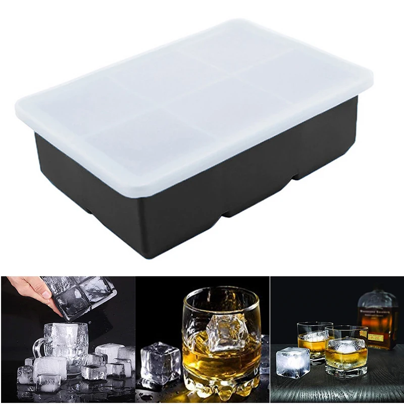 

Silicone Ice Ball Maker with Lid Large Square Ice Block Ice Cube Tray 6 Cells 4.5cm/Cell for Whiskey Drinks gass