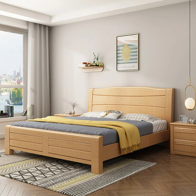

Nordic solid wood bed master bedroom double bed 1.5 m 1.8 m single bed log modern simple beech furniture