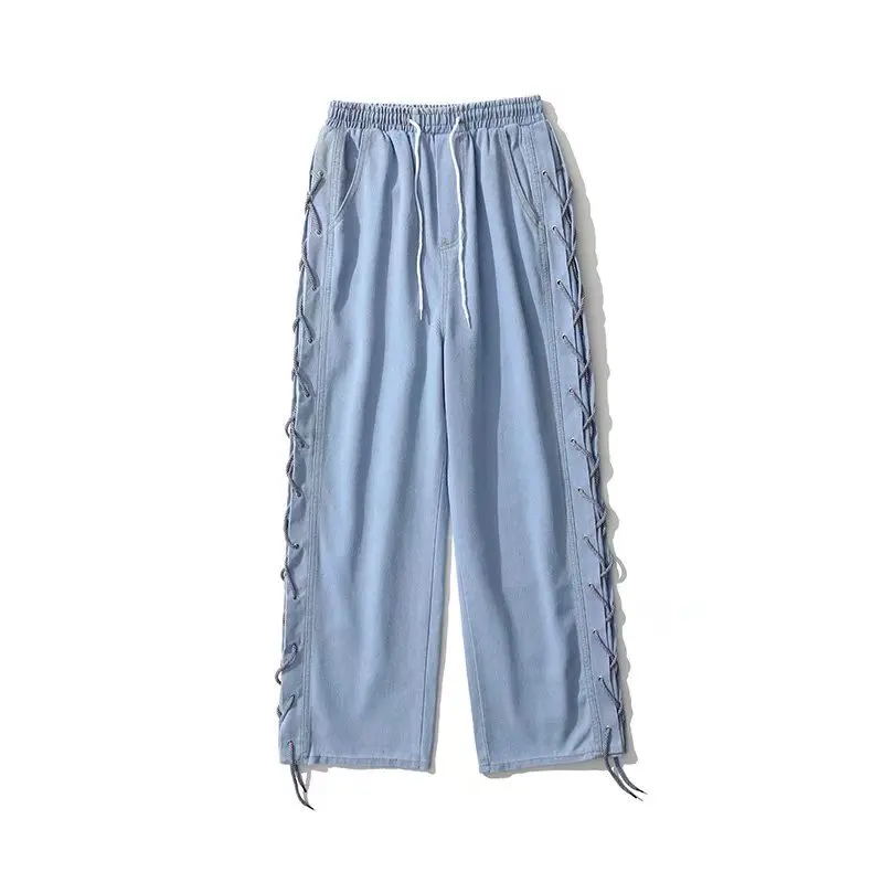 

Strap jeans men's spring vibe fried street ins tide brand American high street loose all-match straight wide-leg casual trousers