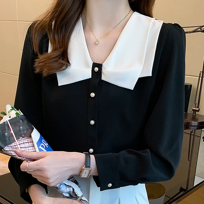 Блузка женская шифоновая с длинным рукавом весна 2023