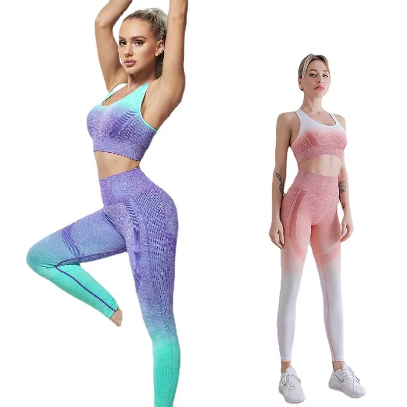 

Ombre Yoga Set Sports Bra and Leggings Women Gym Set Workout Fitness Clothing Female Sport Suit High Waist Legging Sportswear