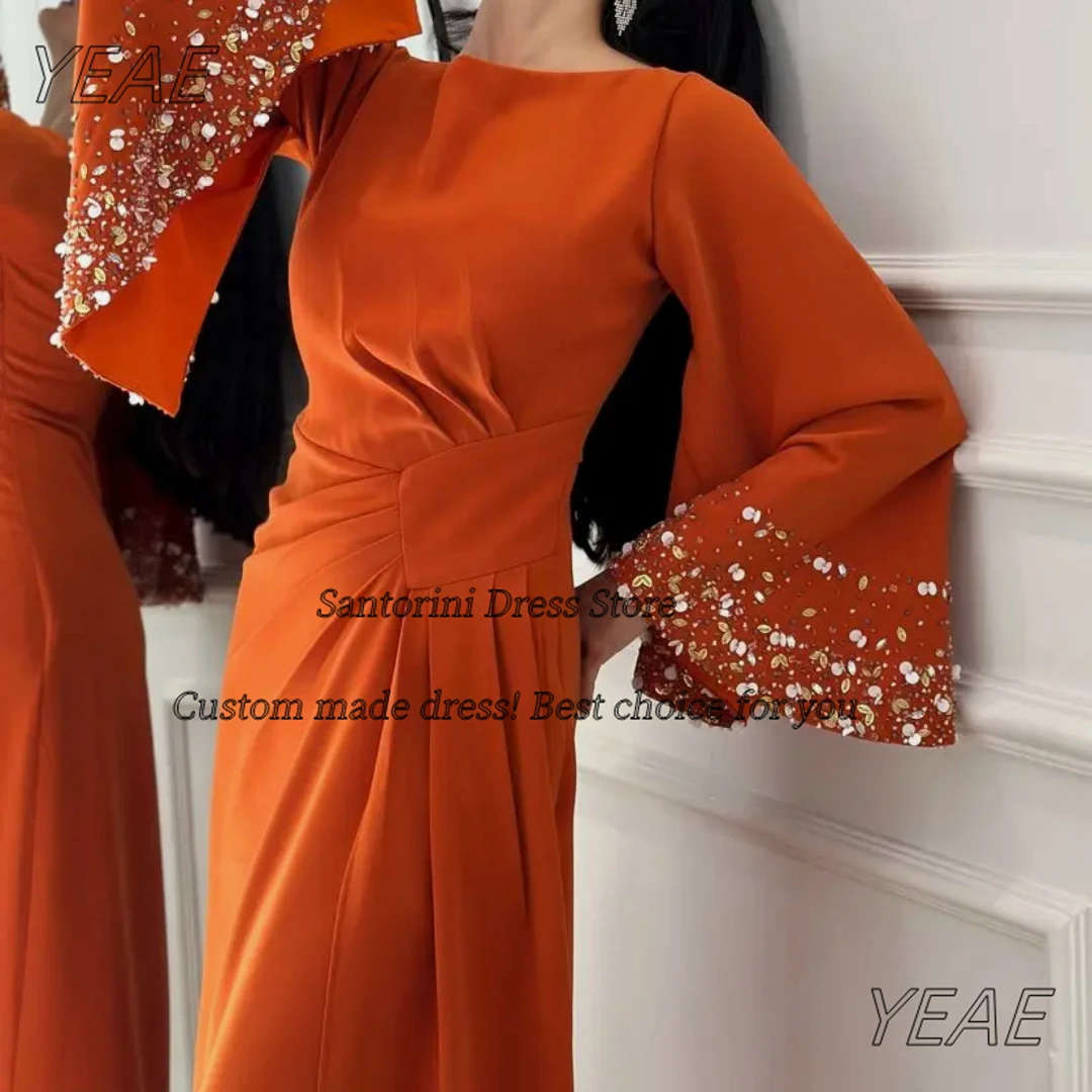 Фото Santorini Bespoke Beaded Side Slit Long Sleeves Prom Dresses for Saudi Arabia Women Ankle Length Formal Evening Party Gowns №3