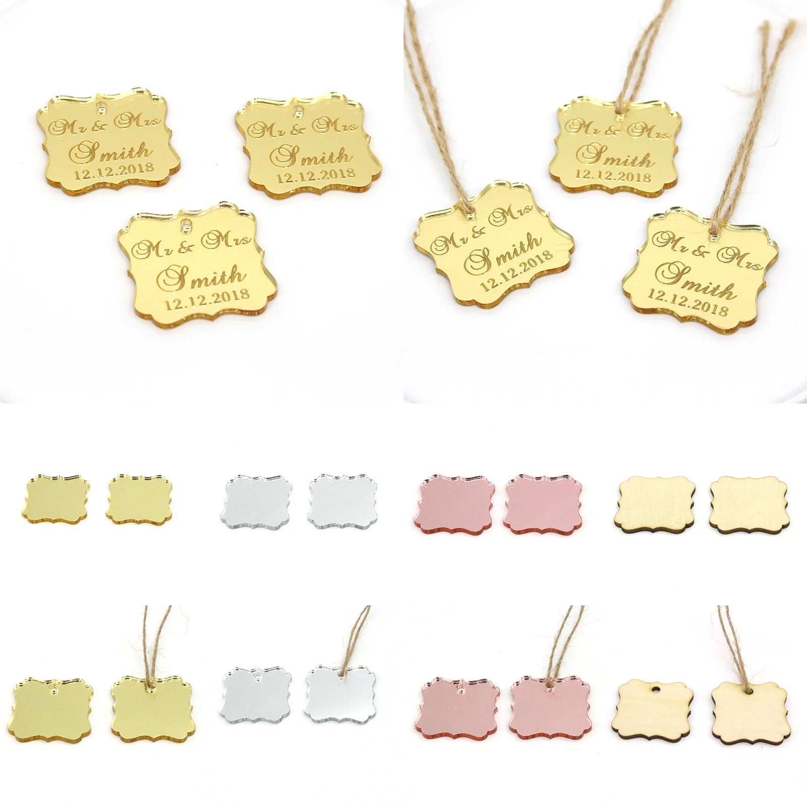 

Зеркальная акриловая бирка для крещения, 30 шт, квадратное украшение для свадьбы и помолвки, сувениры, подарок на заказ