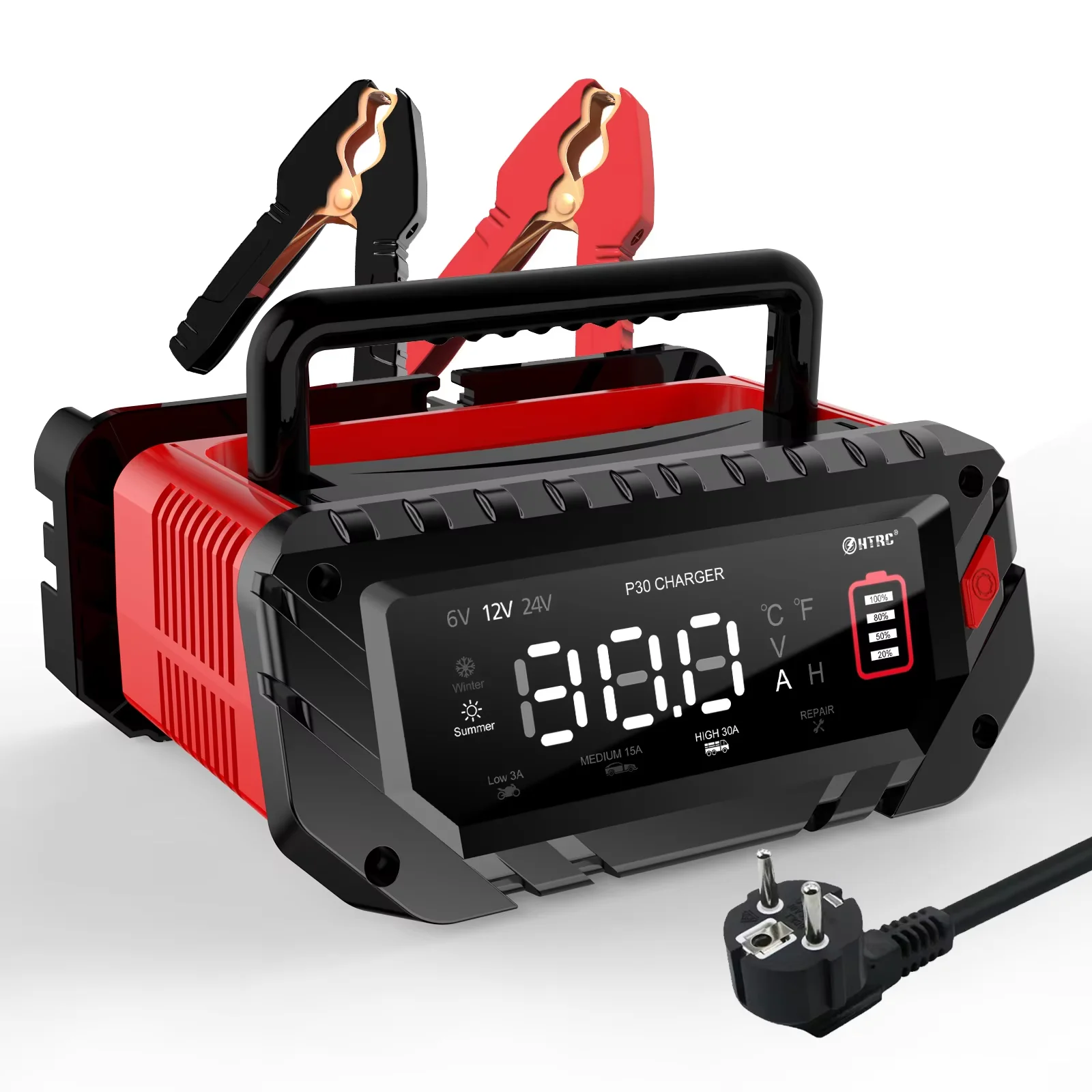 

HTRC 30A Автомобильное зарядное устройство 6 В/12 В/24 В LiFePO4 Автомобильное зарядное устройство для литиевого AGM GEL свинцово-кислотного аккумулятора для автомобиля мотоцикла