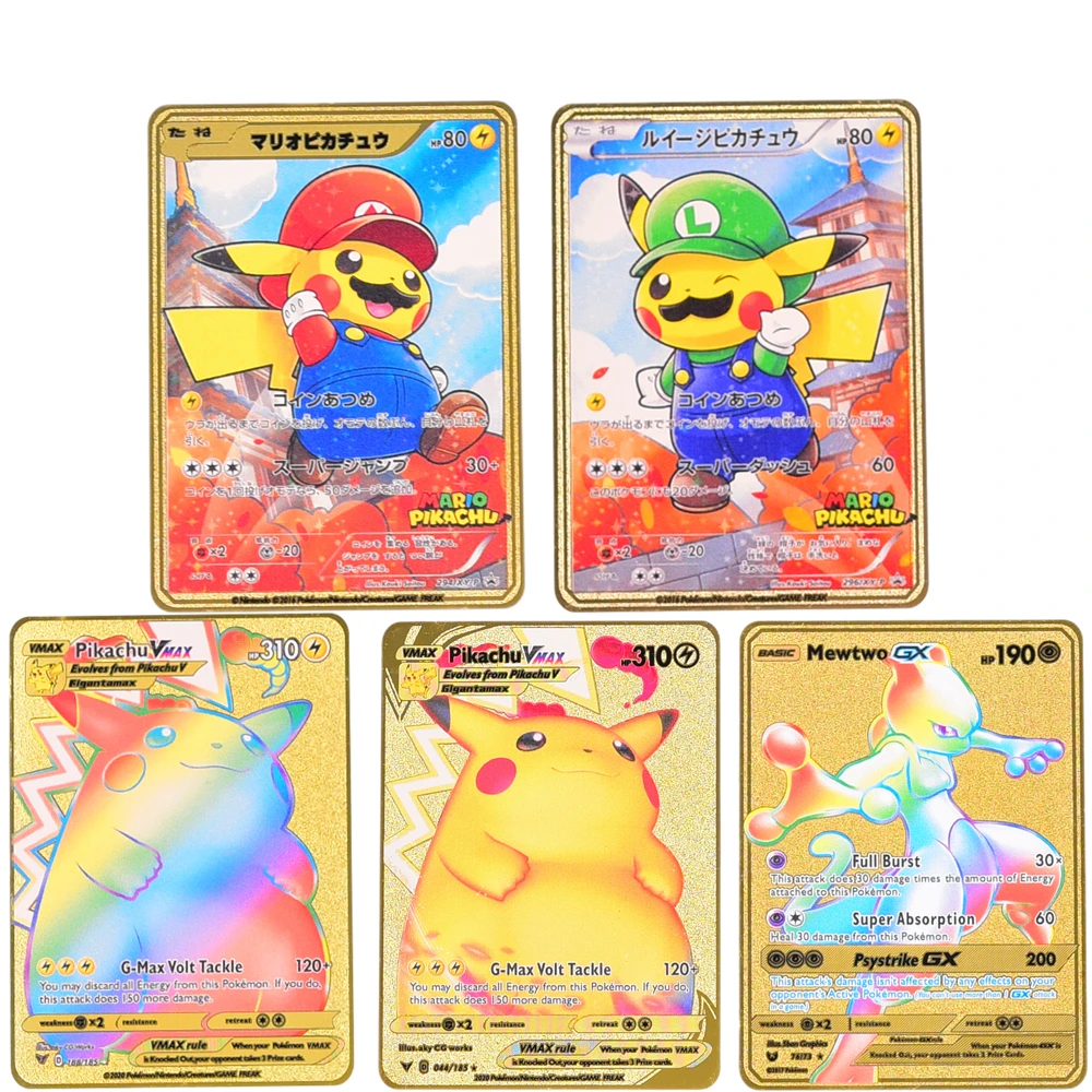 

5 шт./1 комплект карт Pokemon, 80 новых Пикачу, Charizard, Mewtwo, металлические детские игрушки, EX, V, VMAX, GX, VSTAR