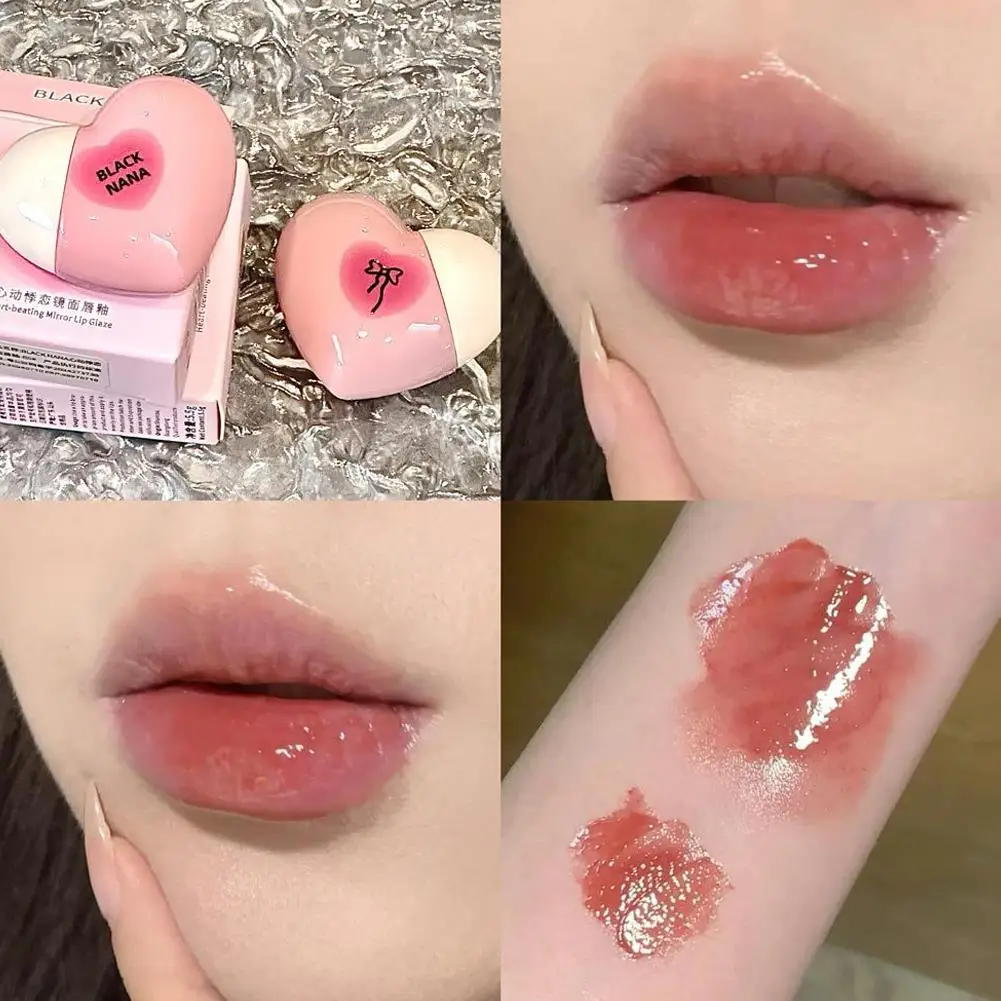 Heart Shaped Mirror Water Gloss Glass Lip Glaze Clear Jelly Moisturizing Lipstick Makeup