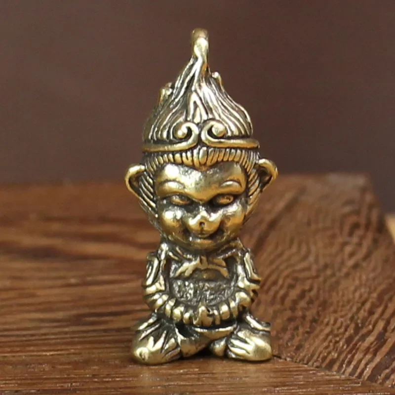 Ретро Бронзовый Sun Wukong брелок Подвеска винтажная латунная китайская статуя бога