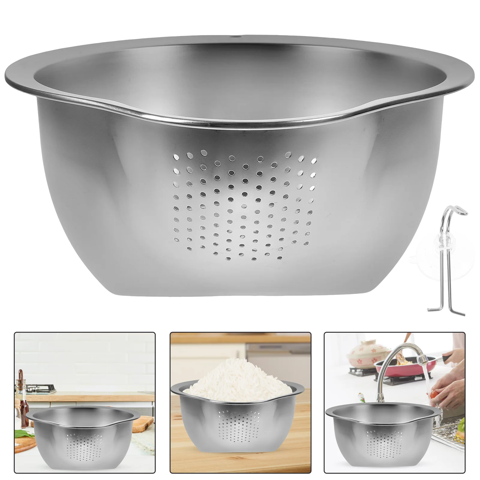 

Stainless Steel Vegetable Basket Large Mixing Bowl Kitchen Food Basin Draining Thick Flat Bottom