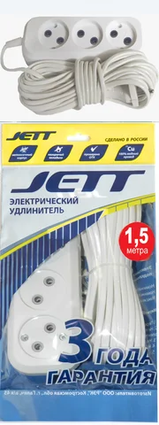 Удлинитель Jett 155-079 РС-3 (провод ШВВП), 1,5 м