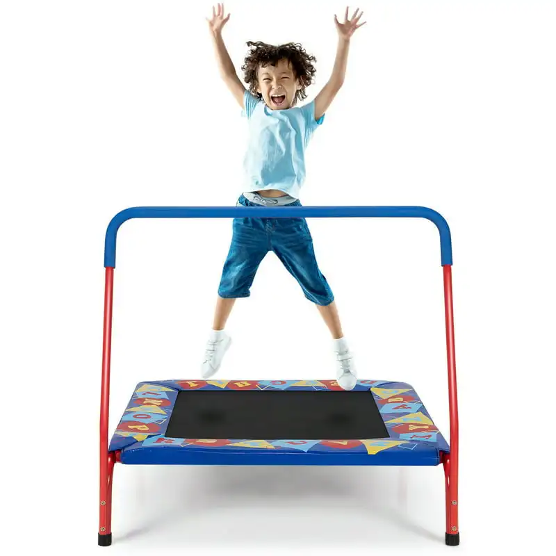 

Kids Square Trampoline Indoor Outdoor Rebounder W/Foam Handrail Alphabet Pad