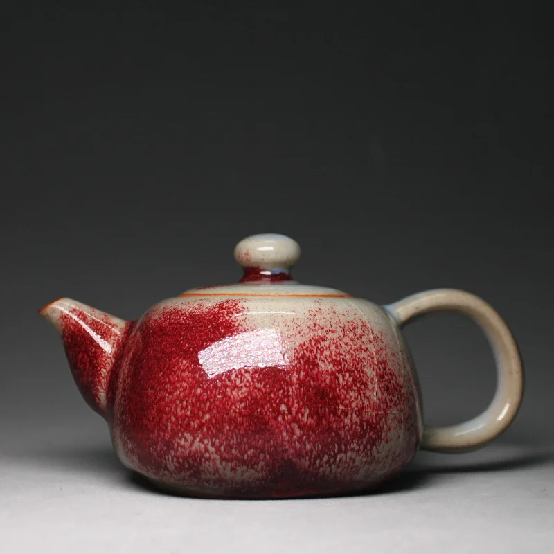 

Jun Porcelain Natural Kiln Baked Teapot Yuzhou Shenqi Handmade Ceramic High Temperature Raw Ore Glaze Tea Set Red Square round T